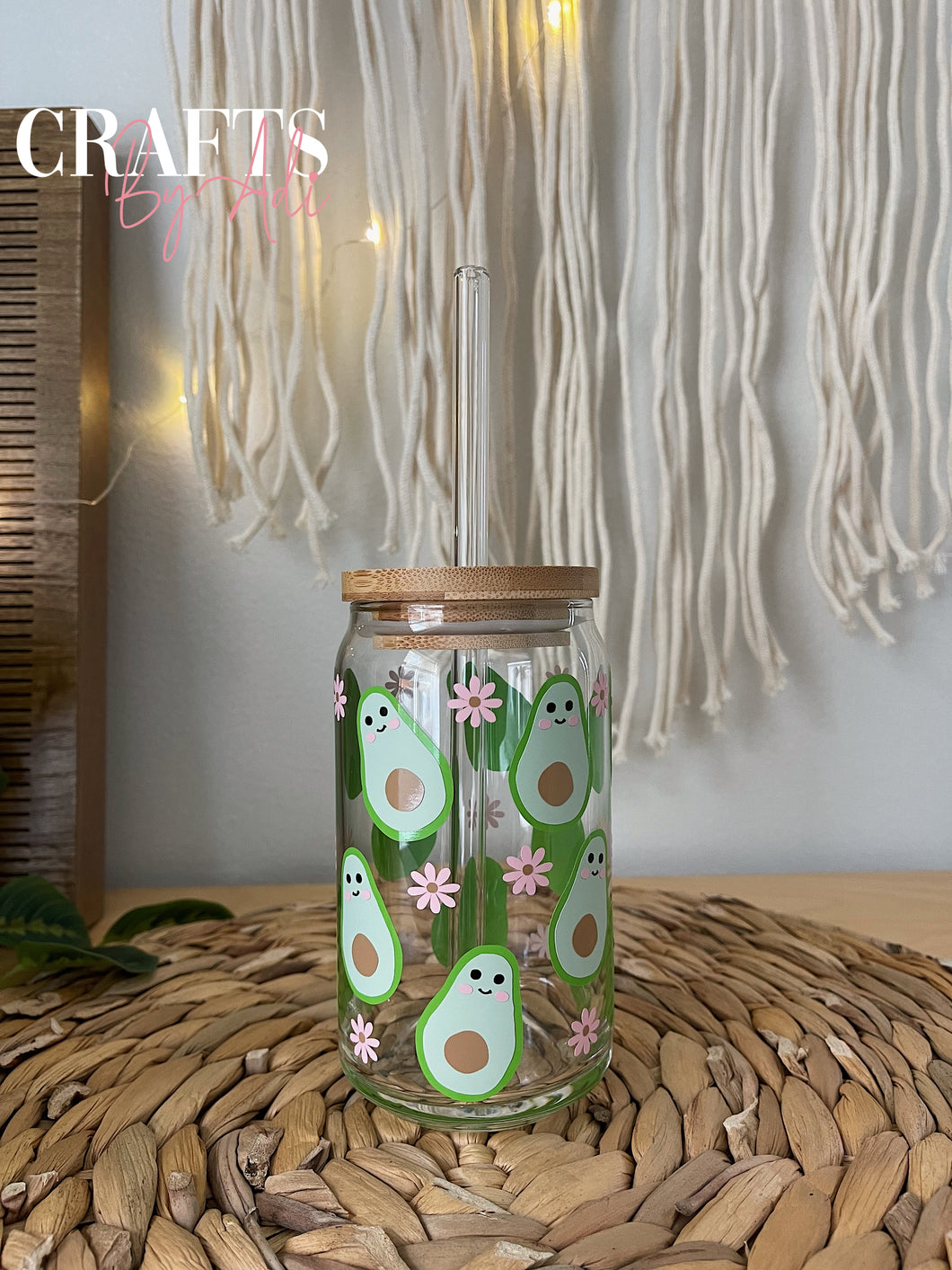 Cute Avocado Glass Cup 16 oz