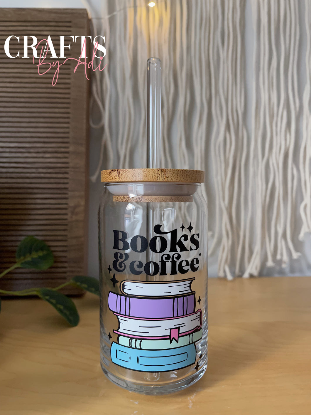 Books and Coffee Glass Cup 16 oz