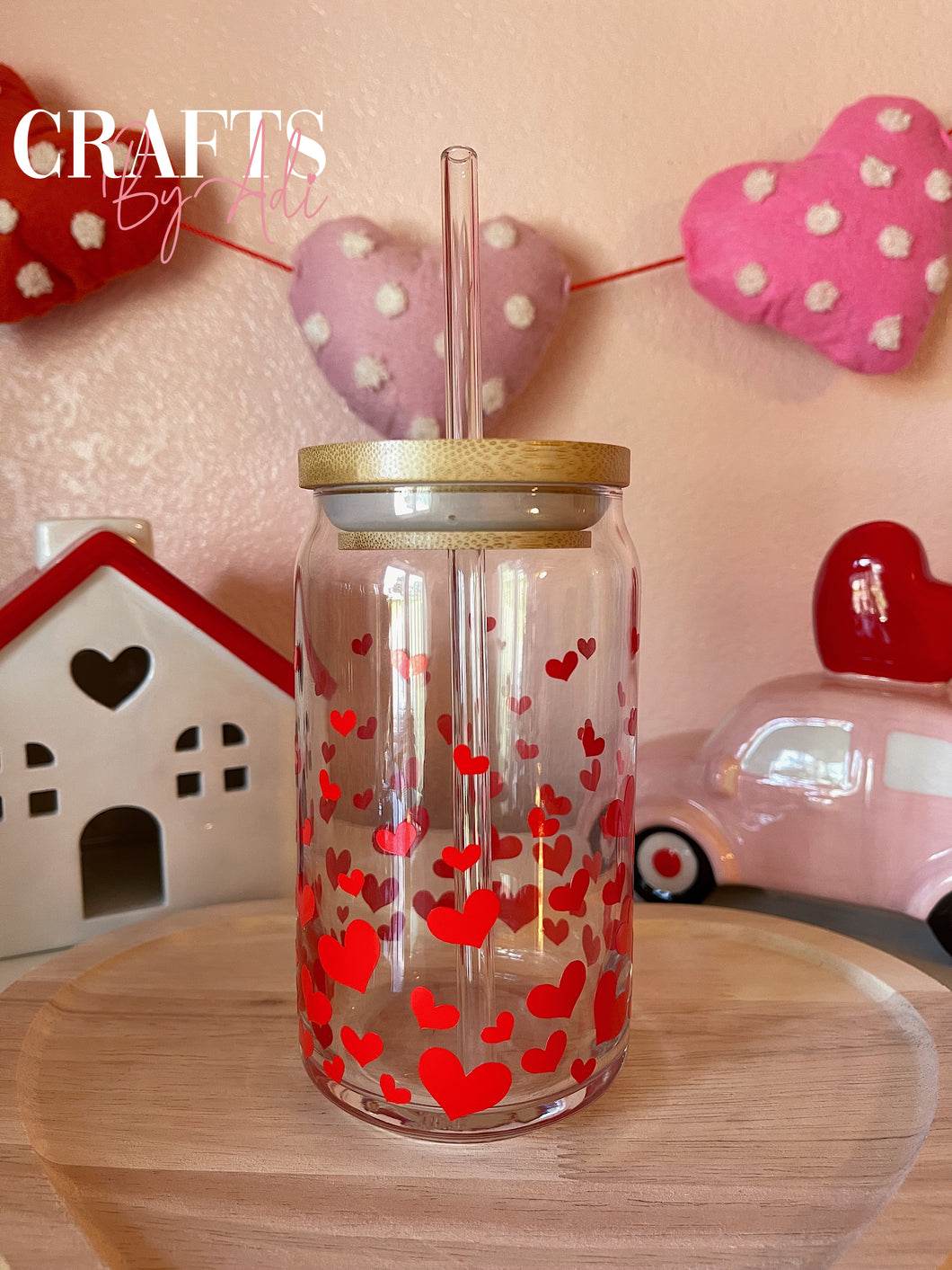 Confetti Hearts Glass Cup 16 oz