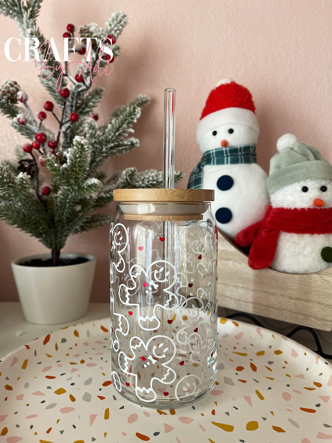 Gingerbread Man Glass Cup 16 oz