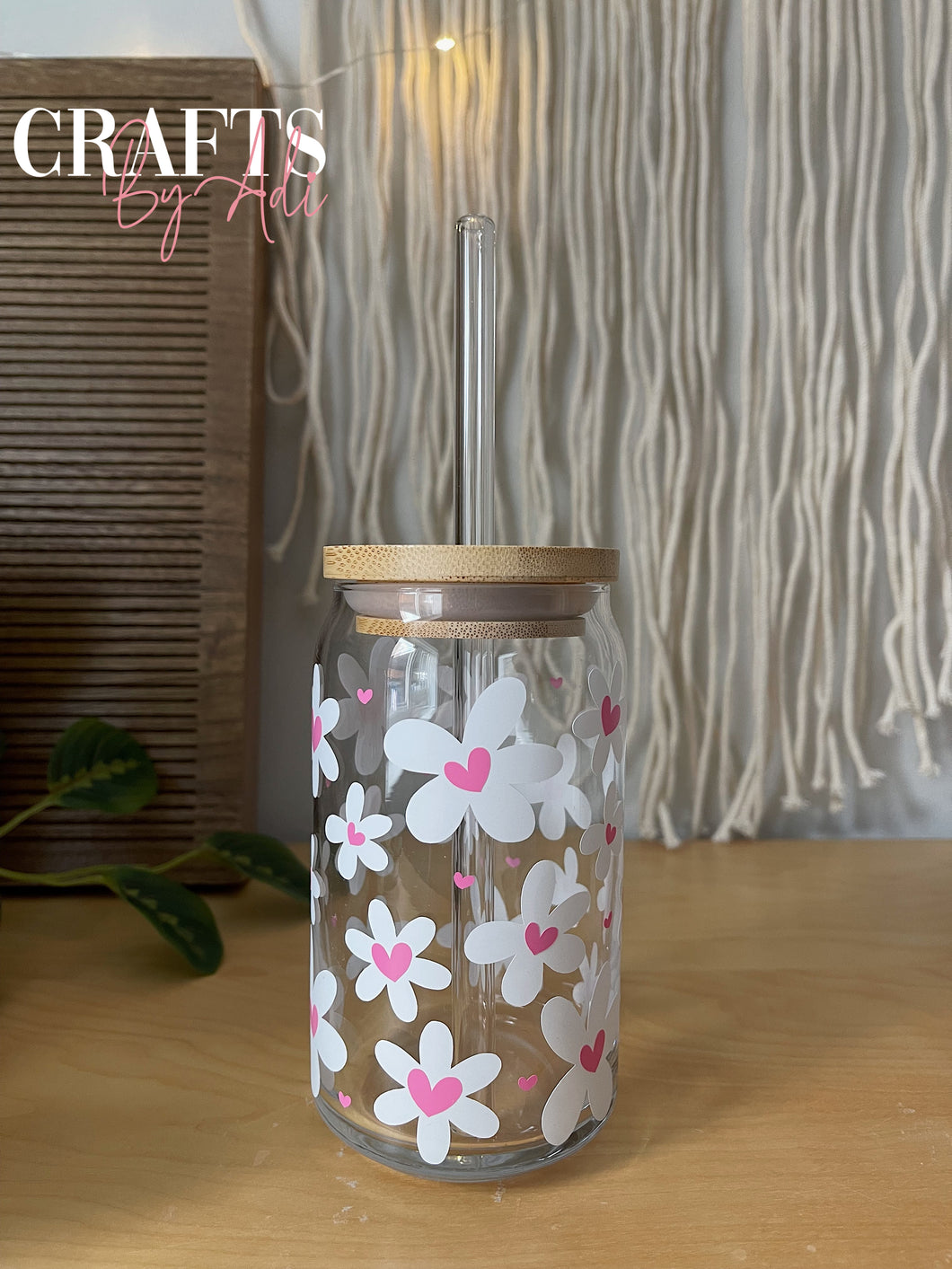 Love Flowers Glass Cup 16 oz