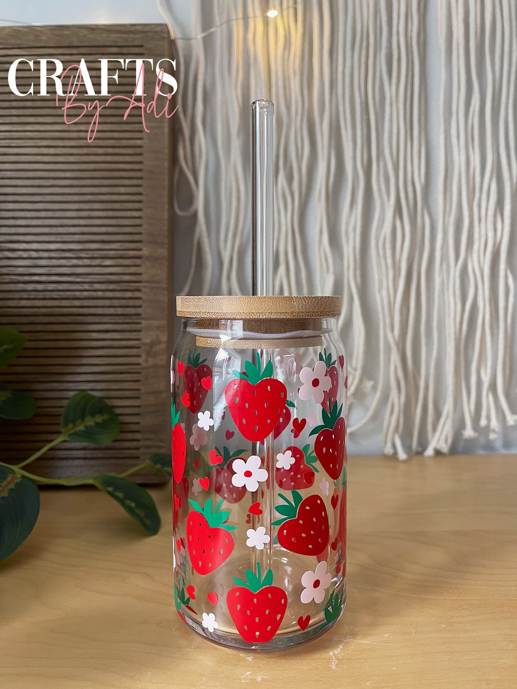 Strawberry Glass Cup 16 oz